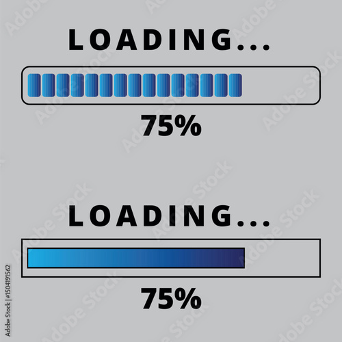 Loading bars on gray background. Loading bar for websites and graphic resources at 75% loaded.