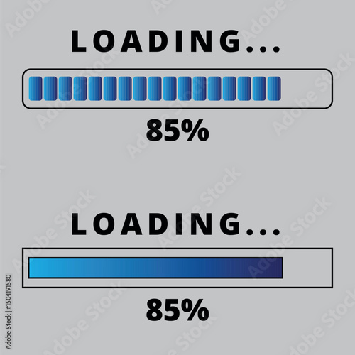 Loading bars on gray background. Loading bar for websites and graphic resources at 85% loaded.