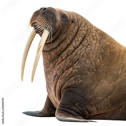 Massive walrus displaying its characteristic lengthy ivory tusks isolated on a transparent background photo