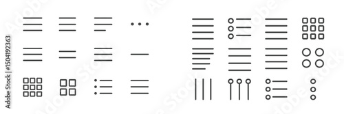 Various designs of horizontal and vertical lines and shapes used for graphical representation and layout in design work