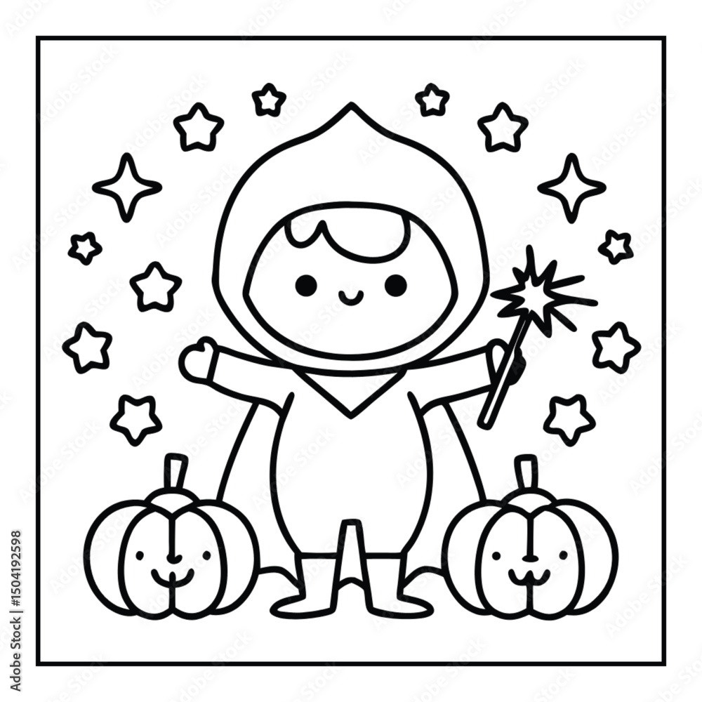 Fototapeta premium A cartoon boy in a halloween costume with 