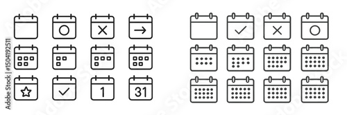 Calendar icons showcasing different styles and functions for planning, scheduling, and organizing daily activities effectively