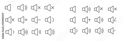 Icons representing sound control techniques, including mute, increase, and decrease functionality found in various devices