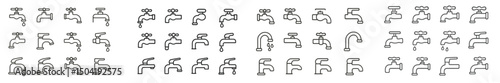Collection of various faucet designs displayed in a horizontal arrangement showcasing different styles and functionalities