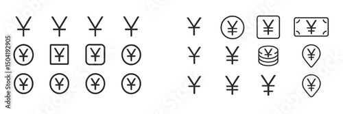 Various symbols representing the Japanese yen displayed in a creative arrangement for educational purposes