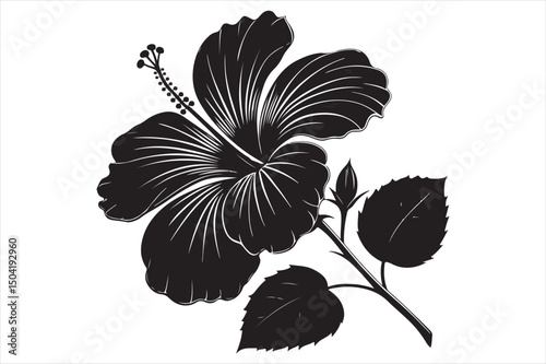 Black silhouette vector of a single hibiscus flower.