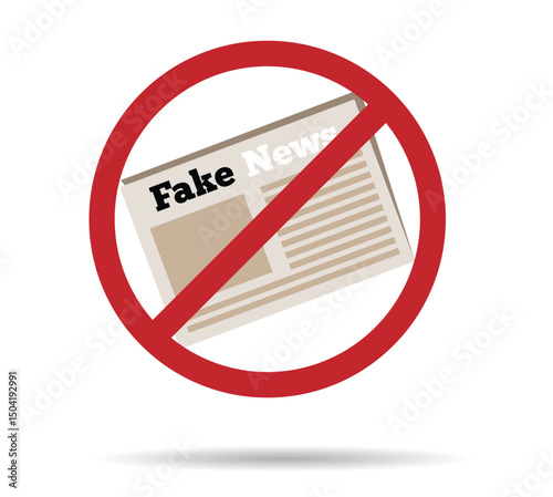 Stop Fake News Sign with Newspaper Isolated on White. Mass media industry and following current affairs vector art