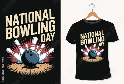 National bowling day t-shirt design vector illustration.