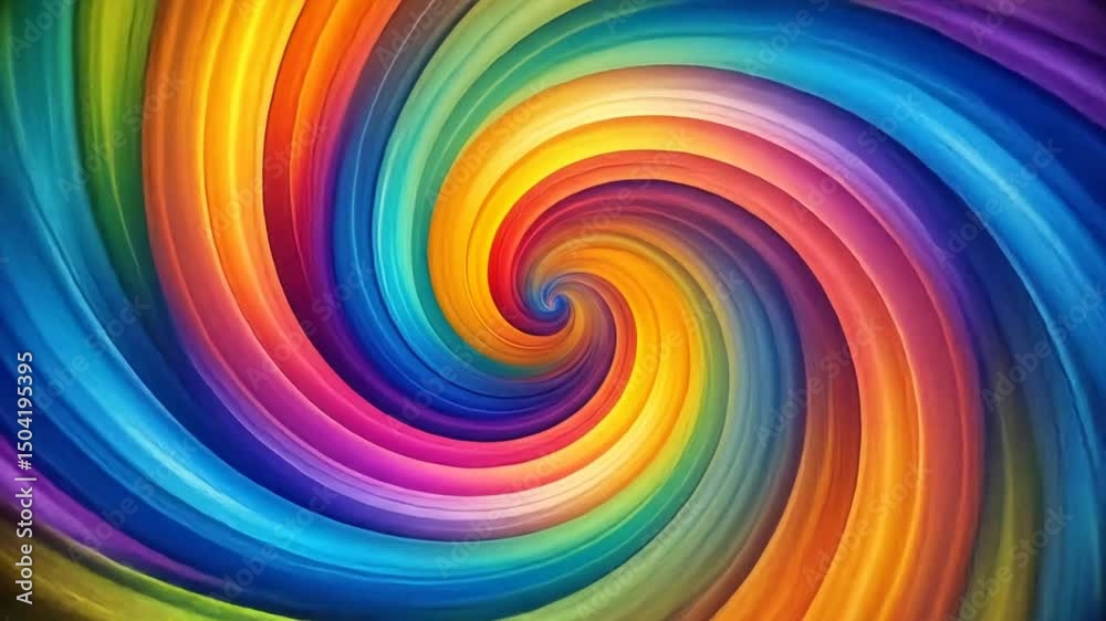 A vibrant, swirling spiral of rainbow colors