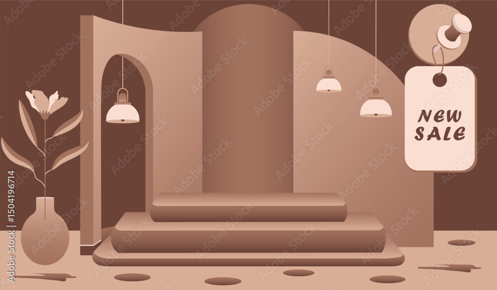 Fototapeta premium Creative concept products display podium set plants, 3d background excellent for banner, poster, ads, branding and labels highlight templates