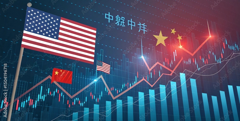 Fototapeta premium Global Stock Market Trends with Flags and Financial Data Graphics V8