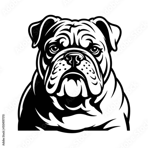 Bulldog head silhouette vector with muscular and strong features, fierce dog illustration, tough pet mascot, aggressive dog art, powerful canine design, dog breed vector graphic