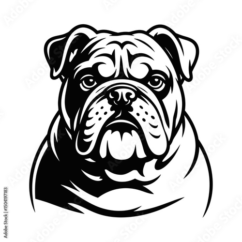 Bulldog head silhouette vector with muscular and strong features, fierce dog illustration, tough pet mascot, aggressive dog art, powerful canine design, dog breed vector graphic