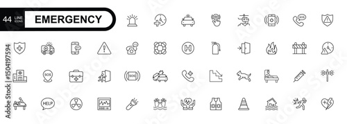 Emergency line editable stroke icons. Related SOS, safety, alarm, urgency, warning.  Vector illustration.