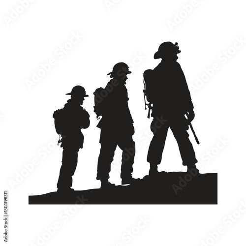 silhouette firefighters pose vector illustration