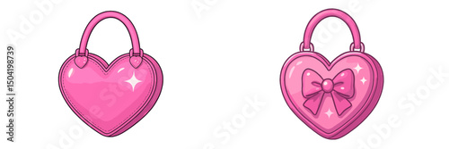 Heart-shaped bags in vibrant pink featuring sleek designs and a bow detail for fashionable accessories