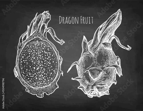 Dragon fruit and half chalk sketch.