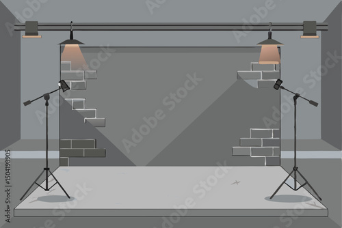 Industrial Interior Background – Brick Wall and Hanging Lights