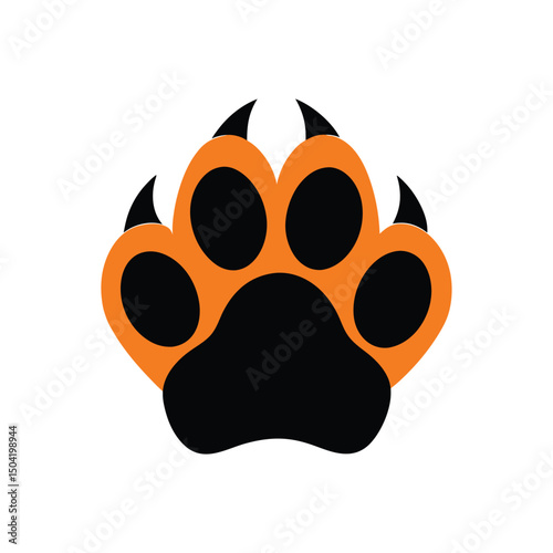 Orange and black paw print with sharp claws graphic illustration