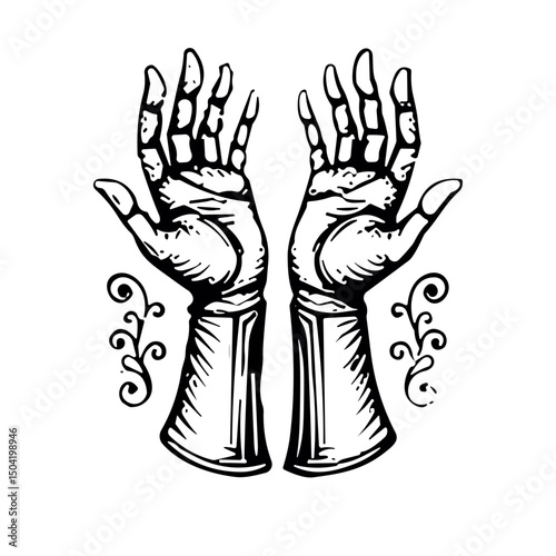 Two open hands raised in monochrome, for blog use, with copy space