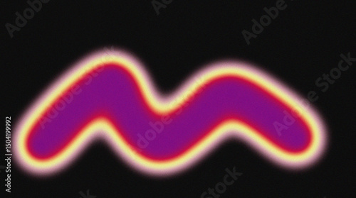 Abstract M letter with purple gradient and yellow light on black background. Minimalistic and eye-catching typography design