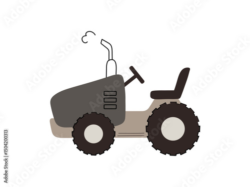 Brown hand drawn tractor isolated on white, tractor in flat style for kids. Vector illustration