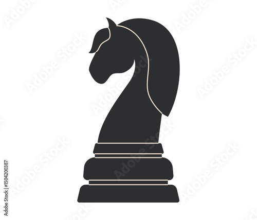 Black knight Chess piece. Game for logic and intellect. Flat vector illustration isolated on white background
