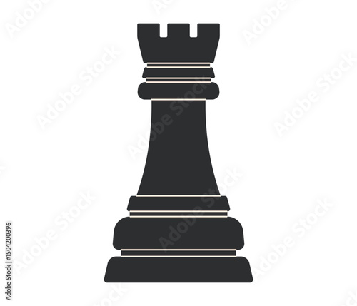 Black rook Chess piece. Game for logic and intellect. Flat vector illustration isolated on white background