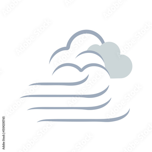 Minimalist flat design illustration of windy weather with clouds and wind