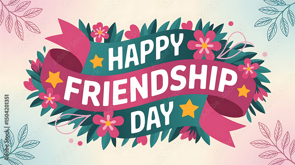 Obraz premium Happy friendship day floral ribbon banner design