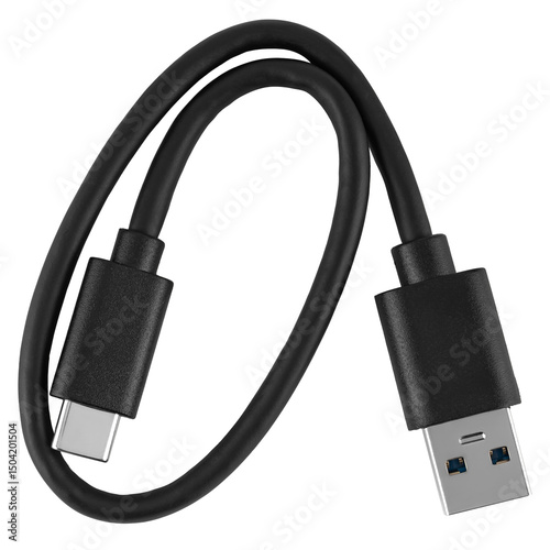 USB to Type-C cable in black plastic insulation photo
