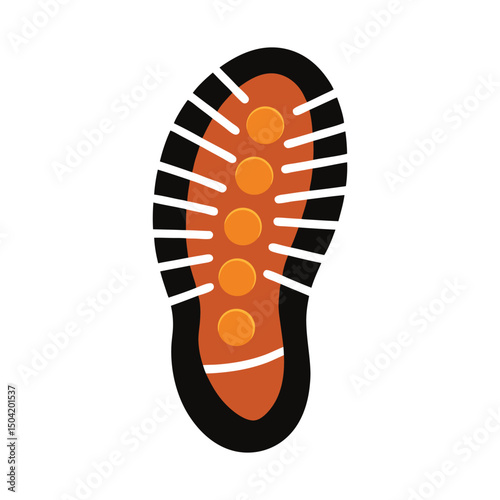 Hiking boot sole illustration detailed tread pattern and orange insert detail