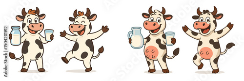 Happy cartoon cows enjoying milk in a cheerful animated setting at a farm during a sunny day