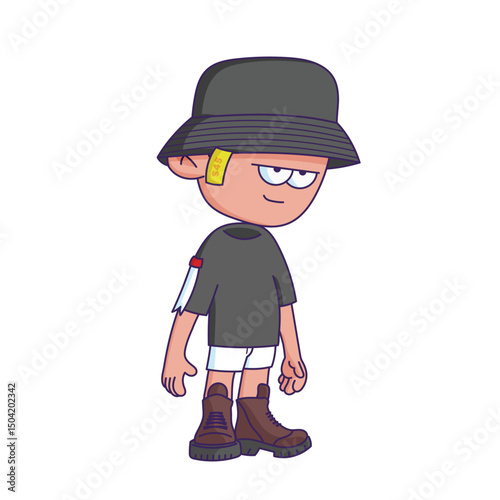 Cartoon-style character illustration with a bored or tired expression.