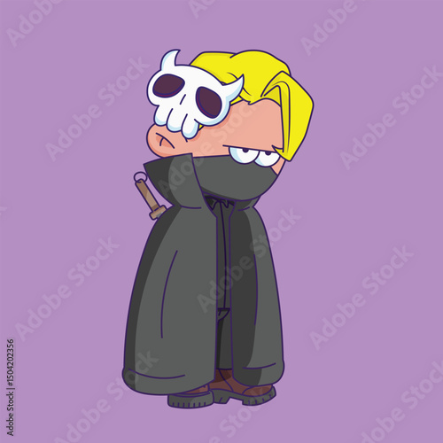 Cartoon-style character illustration with a bored or tired expression.