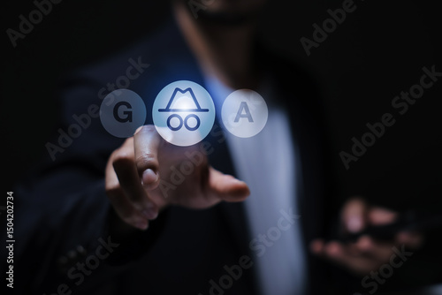 Принти на полотні Businessman pressing virtual disguise icon, managing digital privacy and incogni