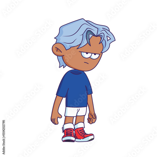 Cartoon-style character illustration with a bored or tired expression.