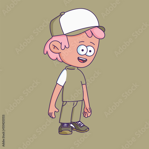 Cartoon-style character illustration with a bored or tired expression.