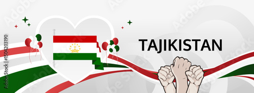 Tajikistan Independence Day modern greeting banner. 9 September Happy National Day. Festive horizontal background in flag colors, great for carnival poster, tourism campaign, holiday flash sale photo