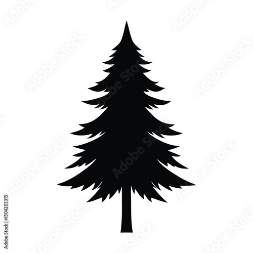 Black silhouette of evergreen coniferous tree isolated on white background vector illustration