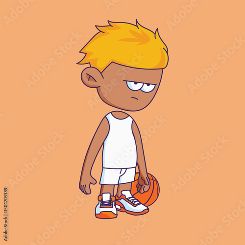 Cartoon-style character illustration with a bored or tired expression.