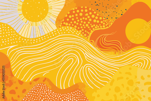 Abstract contemporary aesthetic background with desert, mountains, Sun. Earth tones, burnt orange, terracotta colors. Boho wall decor. Mid century modern minimalist art print. Organic shape Vector