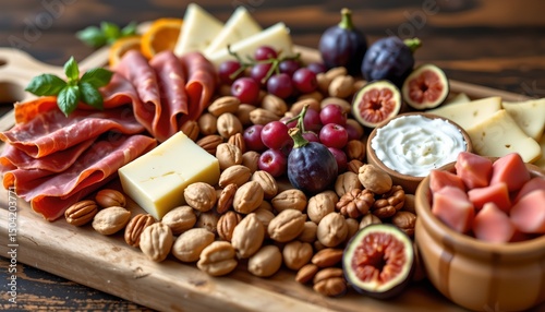 an inviting charcuterie board laden with an array of delectable treats photo
