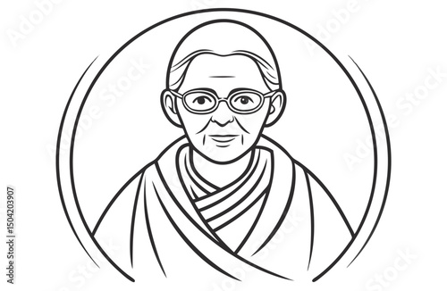 Elderly Woman Line Art – Minimalist One Line Drawing Portrait