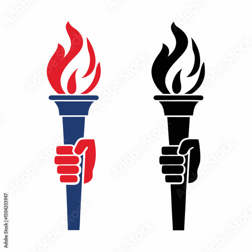 Dual Torch Flame Hand Logo Vector Set.