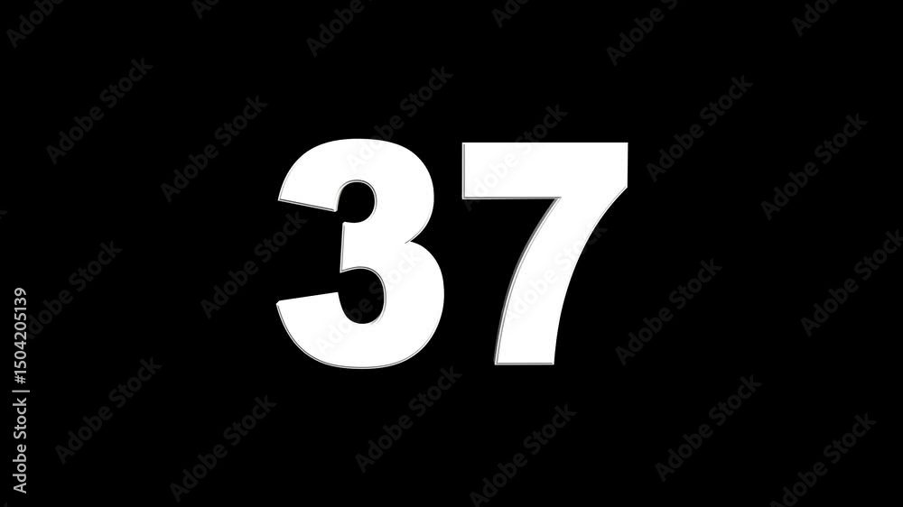 3d Shiny metallic countdown sequence with rotating numbers 37. countdown timer animation. Counting hud icon number 37. Digital enumeration of numbers 37 seconds countdown timer animation
