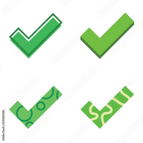 Set of flat green check mark symbols. Simple illustration vector design.