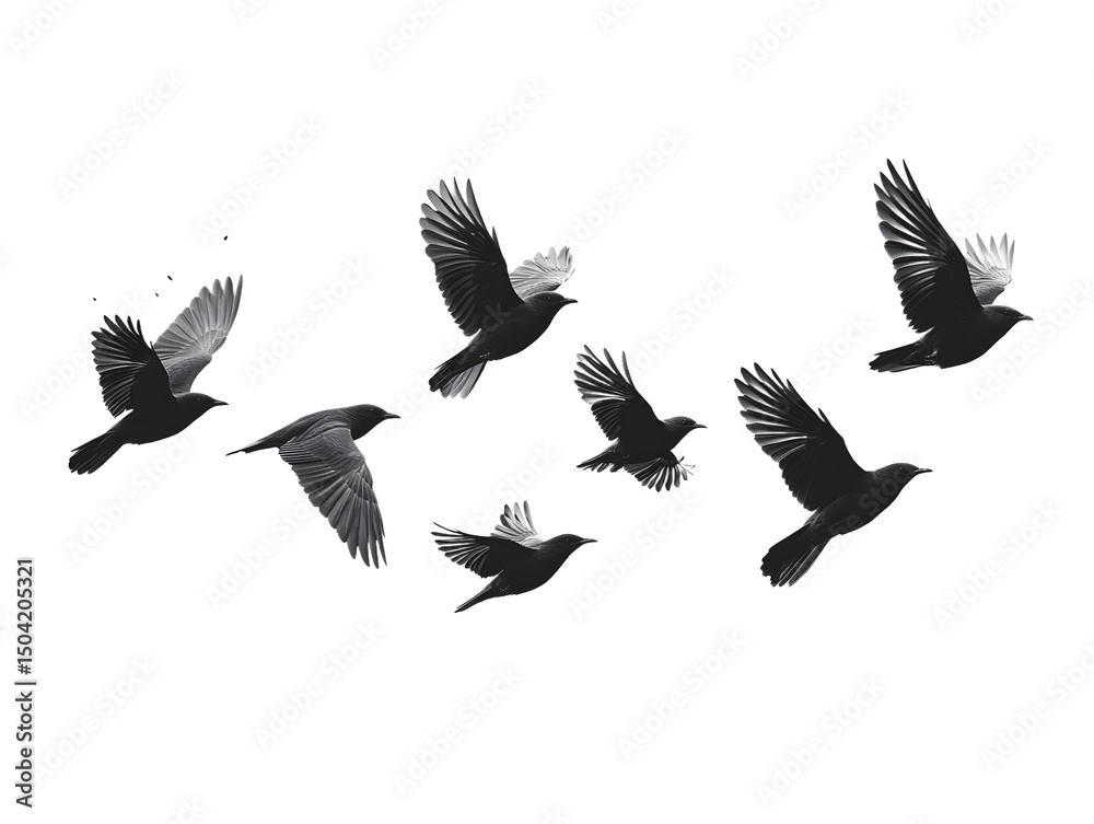 Obraz premium Silhouettes of Birds in Flight Against Transparent Background