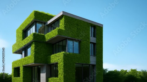 Modern Eco-Friendly Building Covered in Lush Green Vertical Garden with Sustainable Architecture Design