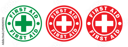 First Aid circle round medical icon symbol. Hospital doctor sign logo. Vector illustration image. Isolated on white background.